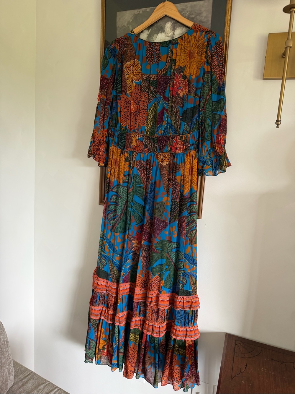 Bohemian V-Neck Maxi Dress in Blue and Rust - Picture 11 of 12
